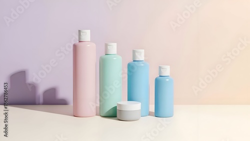 Wallpaper Mural Pastel colored bottles and jar on white surface. Torontodigital.ca