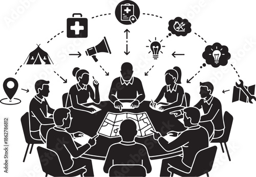 A group of business professionals in a meeting discussing strategy
