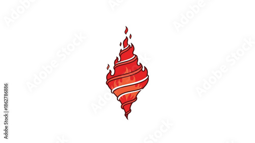 A stylized fire icon, with a red flame design. It has a twisted appearance, with orange and white lines for effect. It's against a simple white background