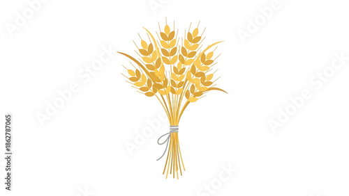 A stylized, golden sheaf of wheat tied with a gray string on a stark white background