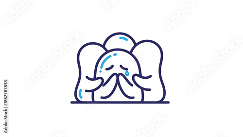 A stylized illustration depicting a crying figure embraced by two others, evoking empathy and support. Simple lines & a clean, minimalist style