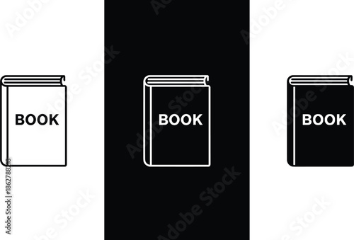 Book icon in outline and solid styles for education learning library concept, minimal vector design illustration set