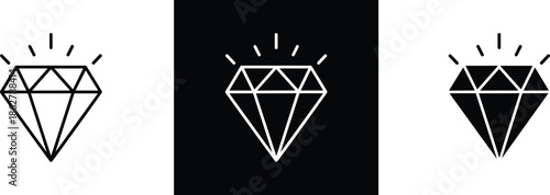 Diamond gem icon outline and solid styles luxury crystal sparkle symbol minimal ui design