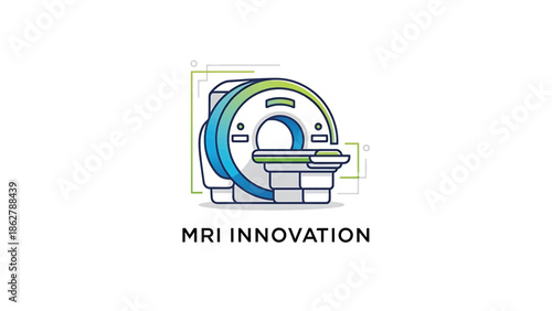 A stylized illustration depicting an MRI machine with a bed for patients. It's a clean design with gradients. The  is "MRI Innovation