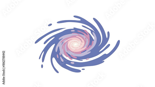 A stylized illustration depicting a swirling, spiral galaxy.  Soft pastel colors like pink, lilac, and blue, form the center