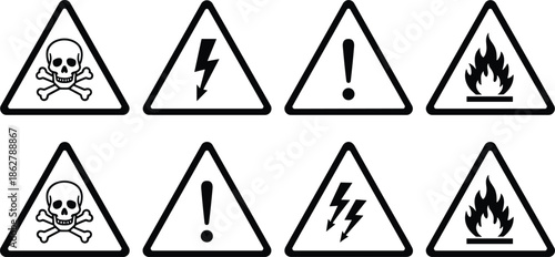 Hazard warning triangle icons set with danger symbols for safety alerts industrial and emergency signage