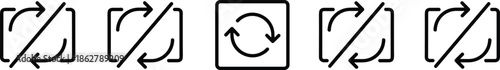 Rotate, refresh, and sync arrows icon set with diagonal slash and square frame variations