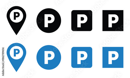 Parking sign set. Various shape parking sign. parking sign icon set. vector illustration eps file. 