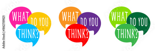 Set of coloured "What do you think?" pictograms	