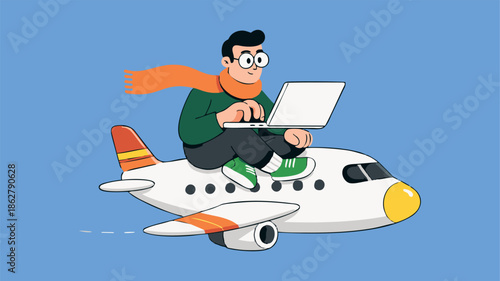 A man is on a plane or is inside a plane while working on a laptop.