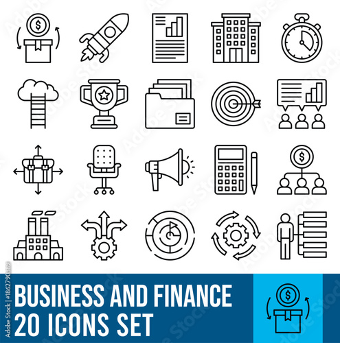 Business Management Strategy And Finance Icons Set Isolated Vector Lineal Style Icon.