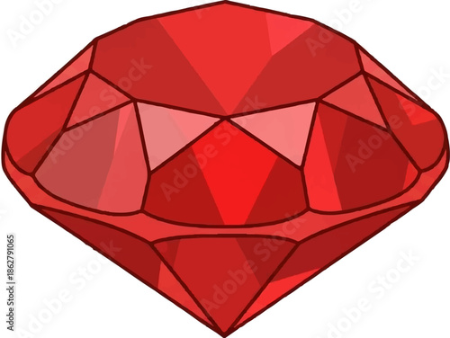 A faceted red gemstone with many reflective surfaces and sharp edges, rendered simply