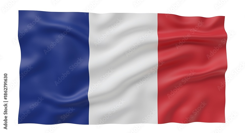 Obraz premium Frenchflagwavinginbreezeisolatedontransparentbackground