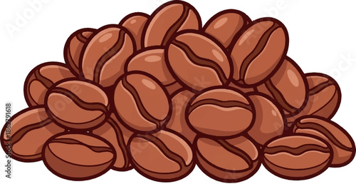 A cartoon illustration of a pile of roasted brown coffee beans with dark outlines, isolated on white