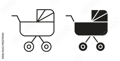 Baby carriage icons linear icon. Line with Editable stroke. monochrome icon