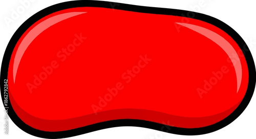 A bright, glossy red blob with a black outline and subtle shading