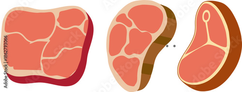Various Steak Meat Cuts Vector Icon
