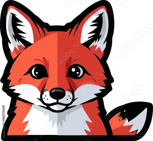 A charming, stylized illustration of a friendly red fox with bright eyes, peeking from the bottom