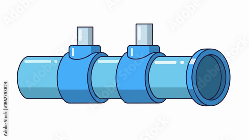 A light blue pipe segment with two darker blue valves, rendered in a flat, cartoon style on white