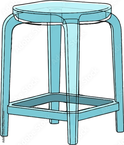 A light blue stool with four legs and a footrest