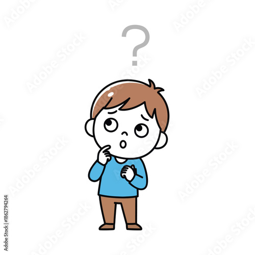 Confused Boy Thinking with Question Mark Above Head