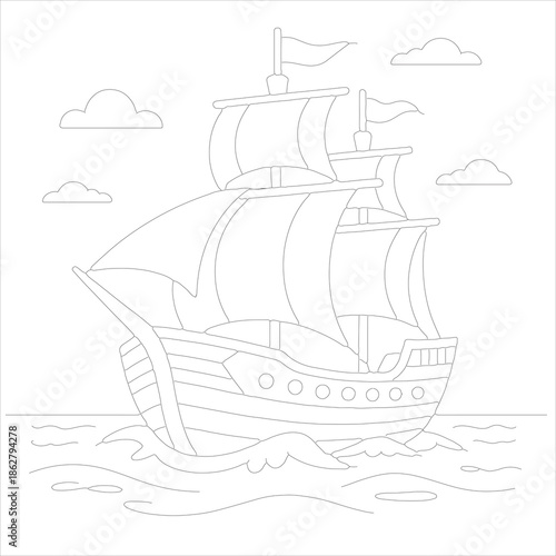 a ship line art coloring page