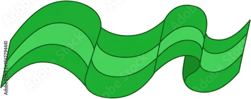 A flowing green ribbon or banner graphic with undulating curves and alternating shades of green