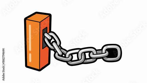 A cartoon-style image of a thick, silver chain linked to an orange post