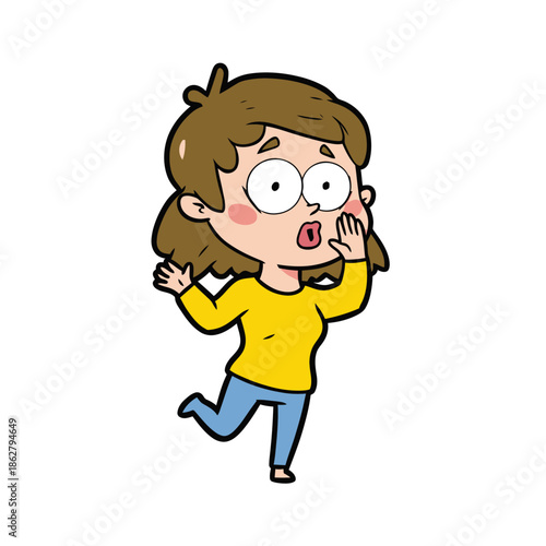 Surprised Woman Whispering Secret, Cartoon Character Expressing Shock and Gossip