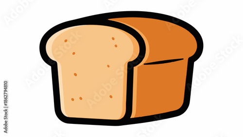 A cartoon-style loaf of white bread with a golden-brown crust, isolated on white