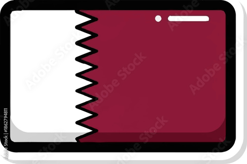A maroon and white flag with a jagged edge is displayed