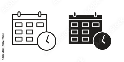 Calendar clock icons linear icon. Line with Editable stroke. monochrome icon