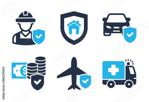 Asset Protection and General Insurance icon set. Solid glyph series icons