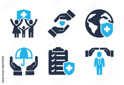 Family Protection and Social Security icon set. Solid glyph series icons