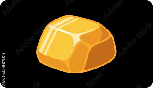 A cartoon-style shiny golden yellow rock, nugget, or piece of hard candy with clear facets and highlights