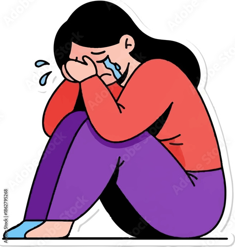 A cartoon figure sits hunched over, burying their face in their hands, with tears flowing