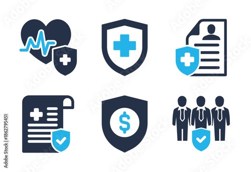 Health and Employee Insurance icon set. Solid glyph series icons