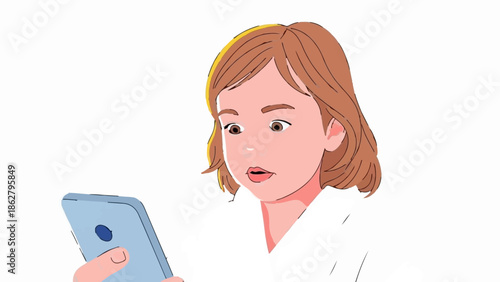 A girl with brown hair looks surprised while holding a phone