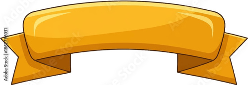 A glossy, golden ribbon banner with stylized folds and pointed ends, isolated on white