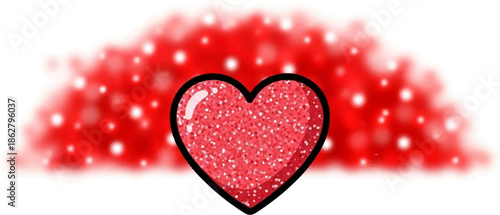 A glittering pink heart with a blurry red, sparkling background