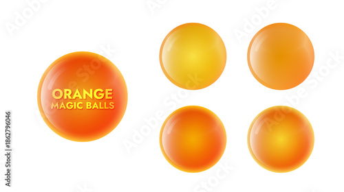 Orange glossy glass balls vector magic object set of items