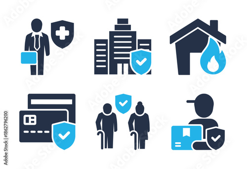 Financial Guarantee and Elderly Protection icon set. Solid glyph series icons