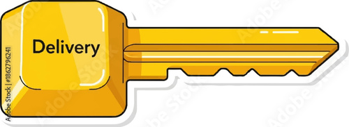 A golden key with "Delivery" inscribed on its head, symbolizing access and services