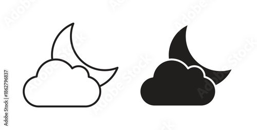 Cloud moon icons linear icon. Line with Editable stroke. monochrome icon