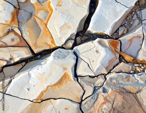 Close up of cracked rock surface with textured patterns and natural colors