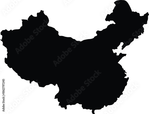 China Map Silhouette Isolated on White Background