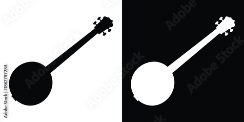 Banjo silhouette vector, musical instrument icon