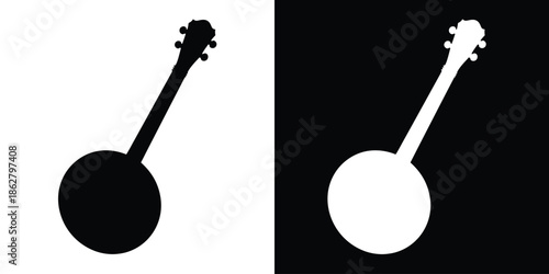 Banjo silhouette vector, musical instrument icon