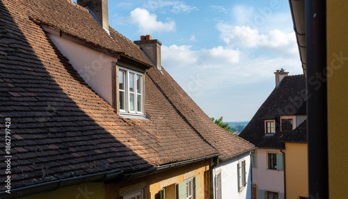 European Style Houses with Tiled Roofs.