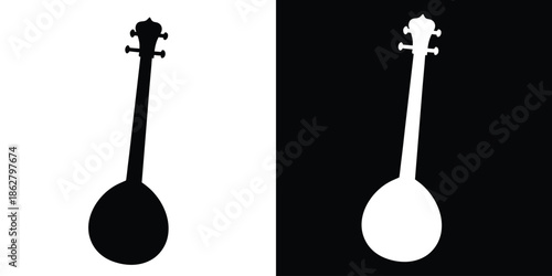 Banjo silhouette vector, musical instrument icon